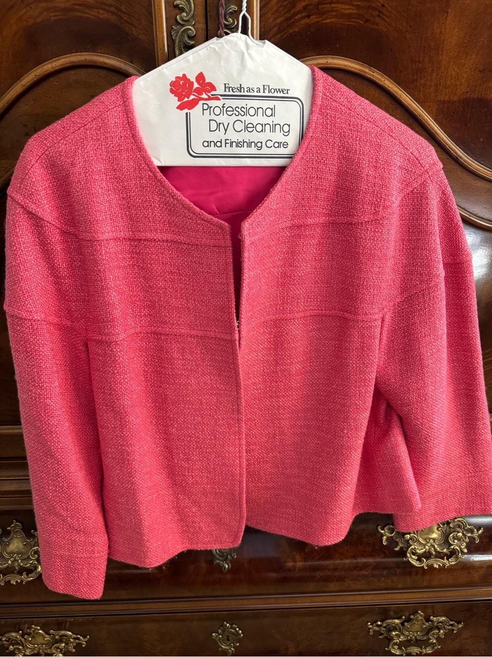 Lafayette Coral Pink Textured Open Front Jacket 10